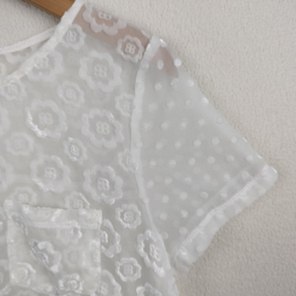 Abercrombie & Fitch White Shear Fairy Top Womens M Floral Gauzy Cottagecore Y2K - Picture 7 of 15